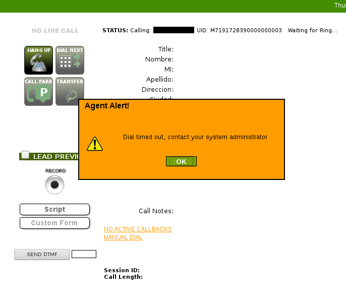 Error llamada